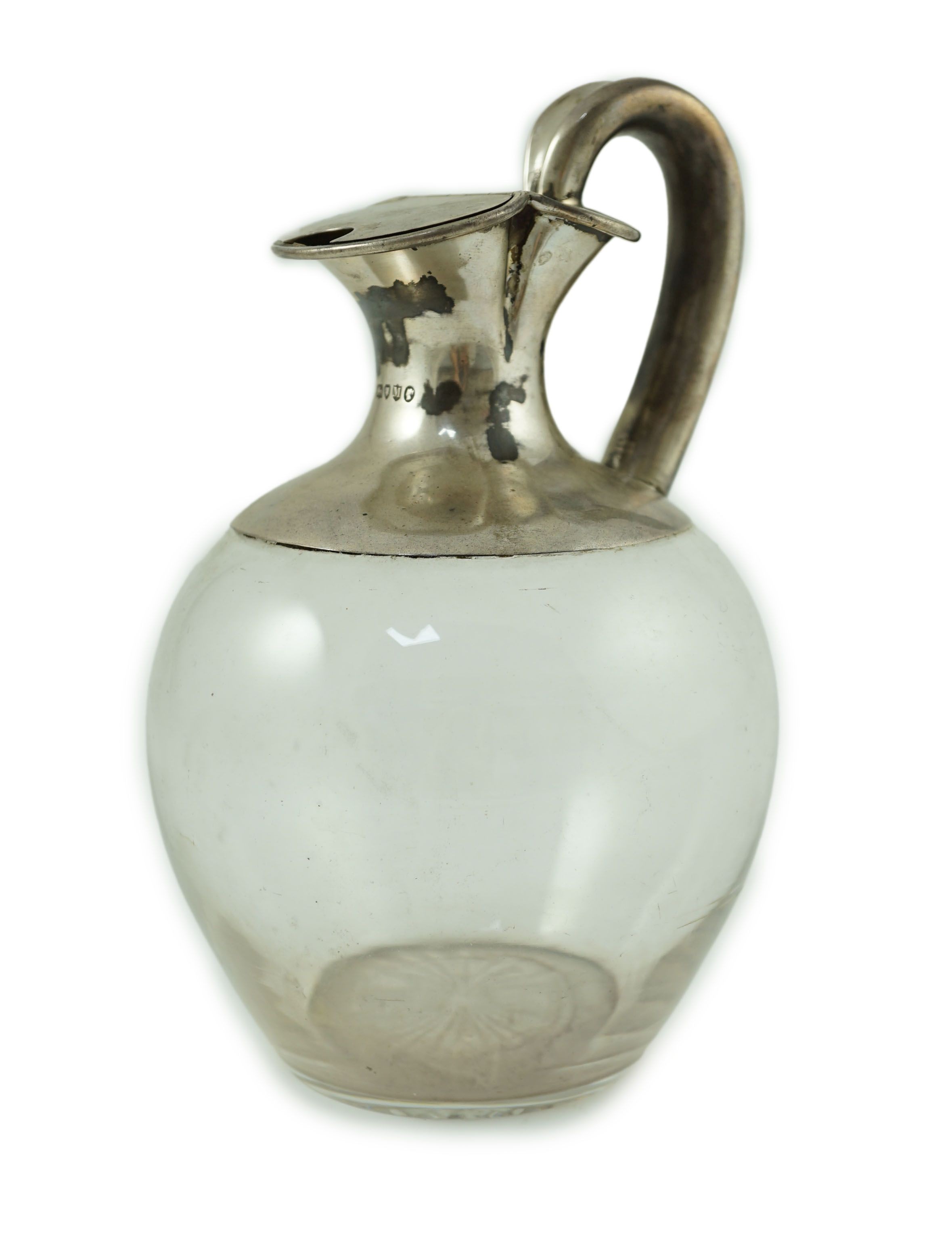 A Victorian silver mounted glass baluster claret jug, by Rupert Favell